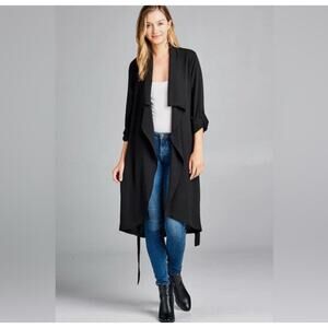 Elodie Linen Blend Draped Open Front Jacket Size S Small Black